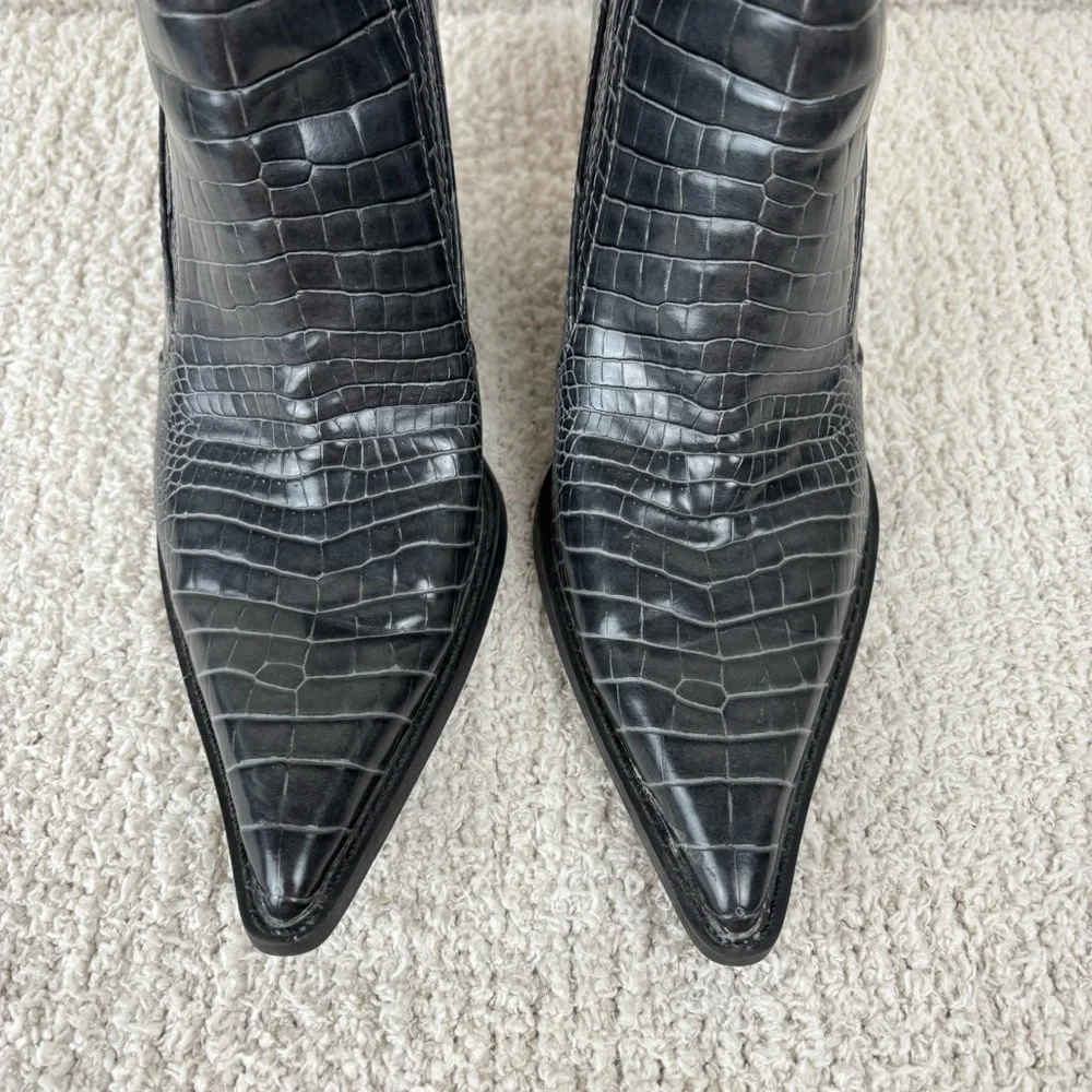 Zara Boots‎ Womens 36 US 6 Black Animal Print Cowboy Block Heeled Ankle Pull On
